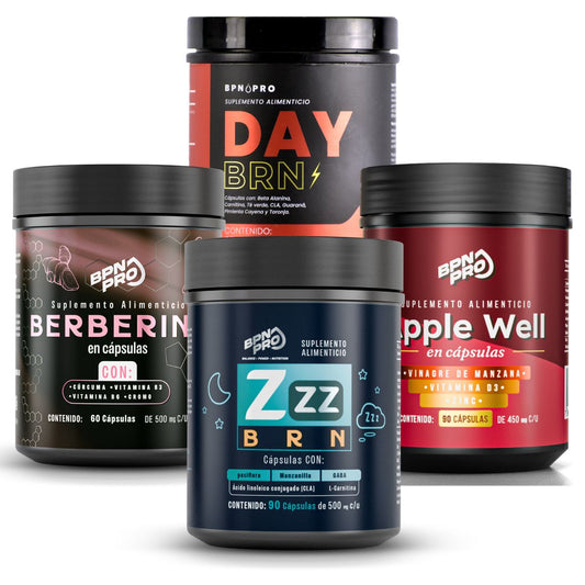 Pack Metabolismo y Control de Peso:  Berberina + Apple Well + ZZZ BRN + Day BRN