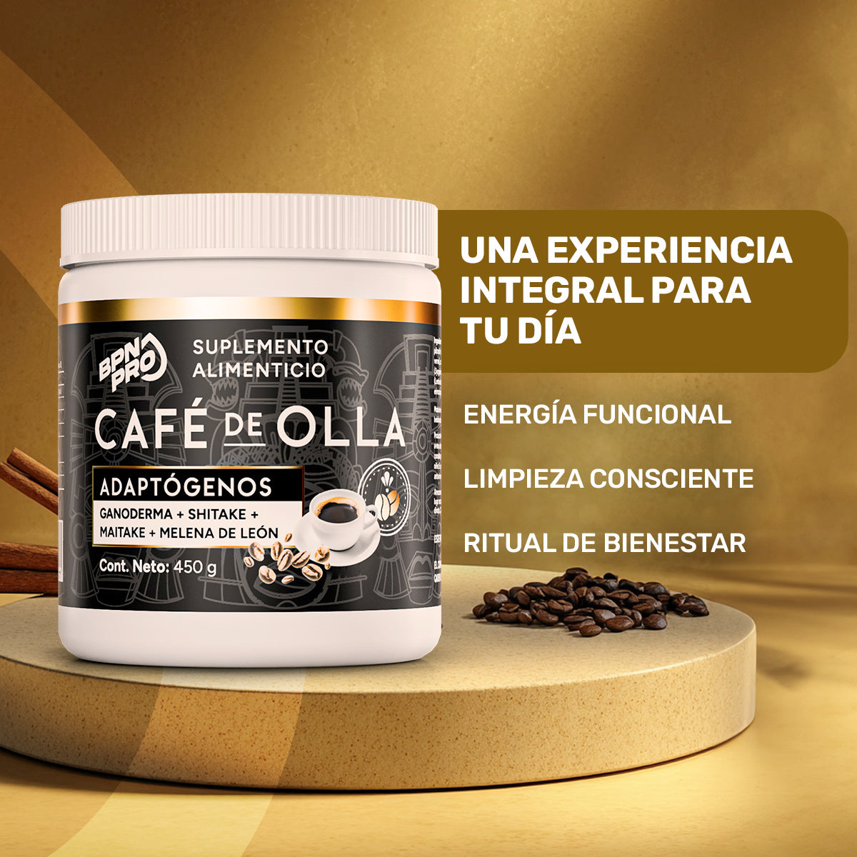 Café de Olla con Adaptógenos | Ganoderma, Shitake, Maitake y Melena de Leon 450 gr