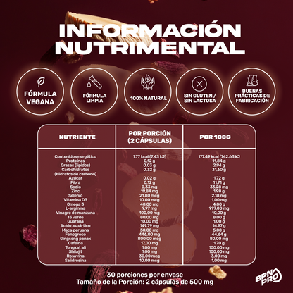 Mens T | Precursor de Testosterona Multivitamínico para hombre 60 Cápsulas