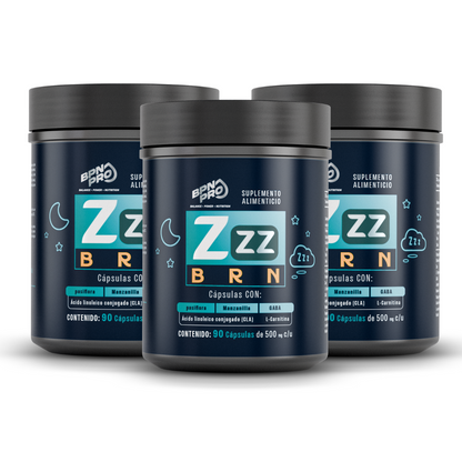 Zzz BRN | Pastillas Nocturnas Con CLA, l-Carnitina, GABA, Manzanilla 90 Cápsulas